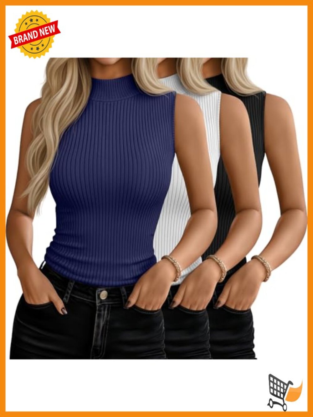 3 Pack Women's Sleeveless Turtleneck Tops Fitted Stretch Tank Tops